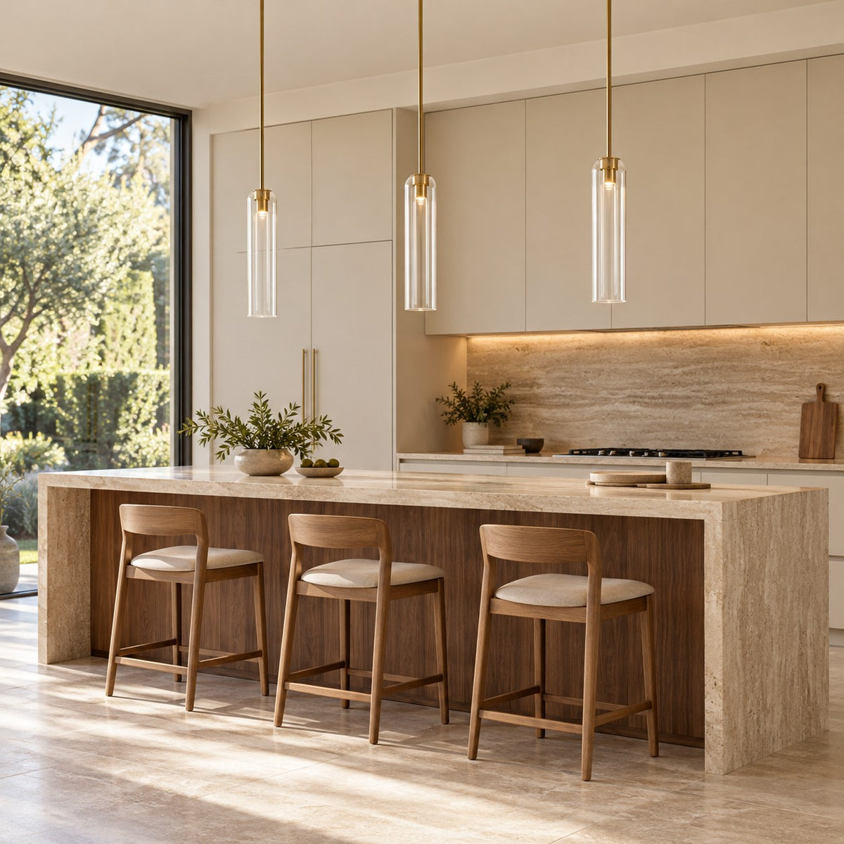 Modern Glass Pendant Lamp Adjustable Height LED Hanging Light for Kitchen Lighting