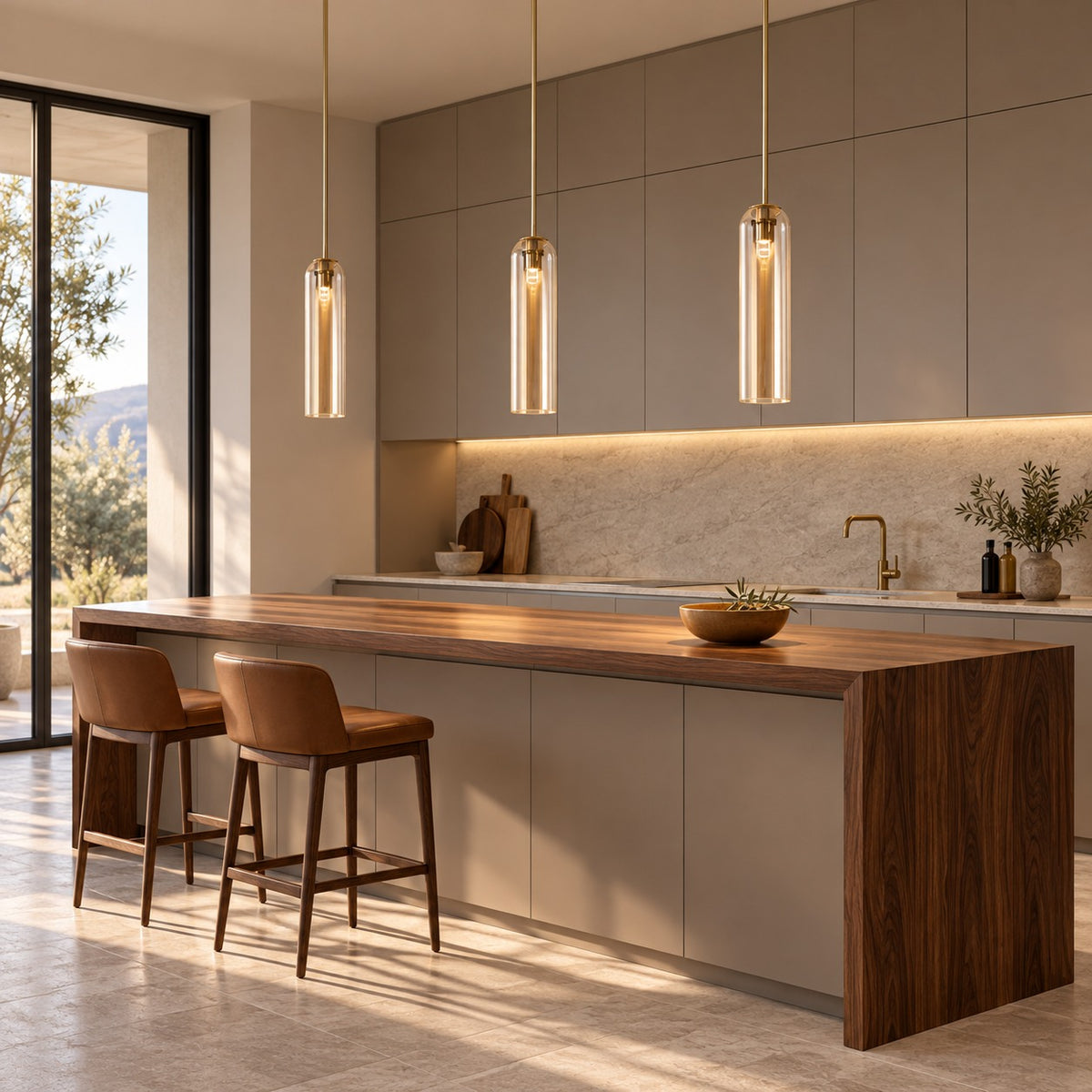 Modern Glass Pendant Lamp Adjustable Height LED Hanging Light for Kitchen Lighting