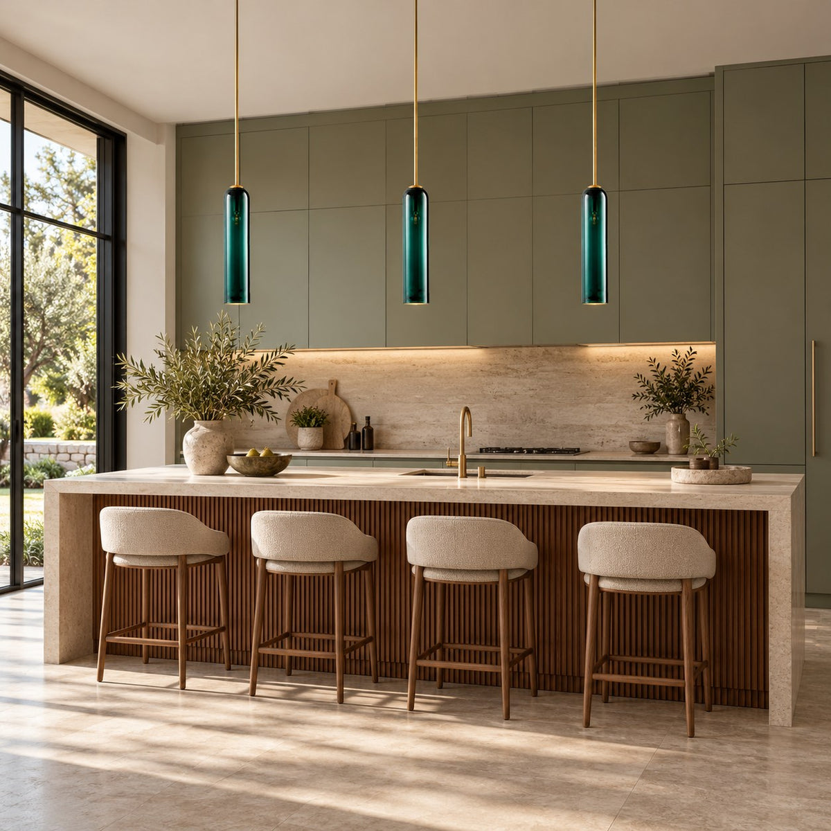 Modern Glass Pendant Lamp Adjustable Height LED Hanging Light for Kitchen Lighting