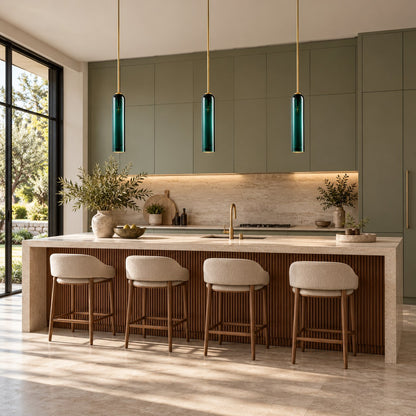 Modern Glass Pendant Lamp Adjustable Height LED Hanging Light for Kitchen Lighting