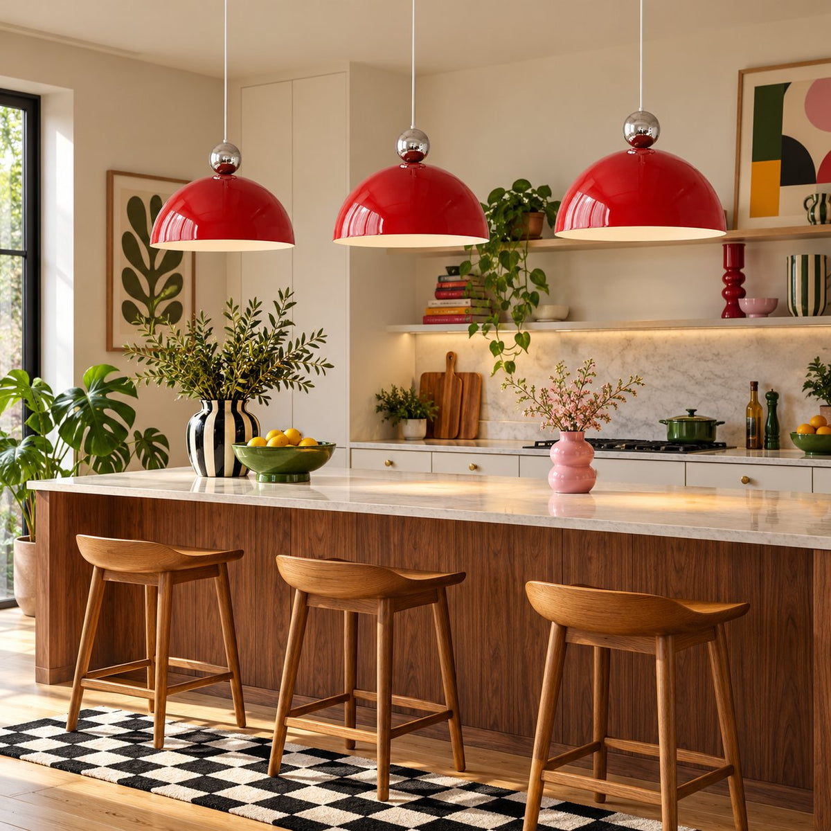 Modern Colorful Glass Pendant Light Adjustable Height LED Hanging Fixture for Kitchen Dining