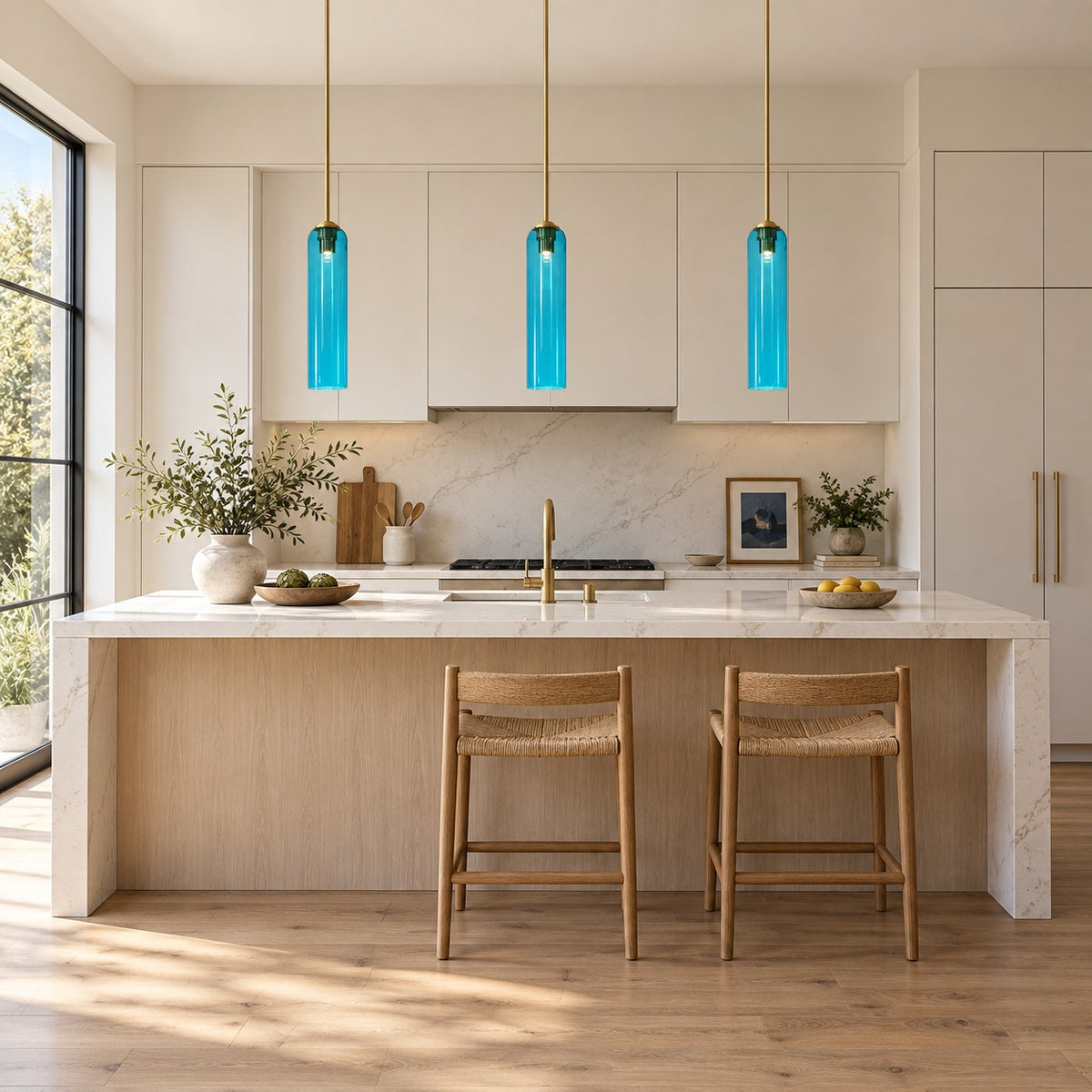 Modern Glass Pendant Lamp Adjustable Height LED Hanging Light for Kitchen Lighting