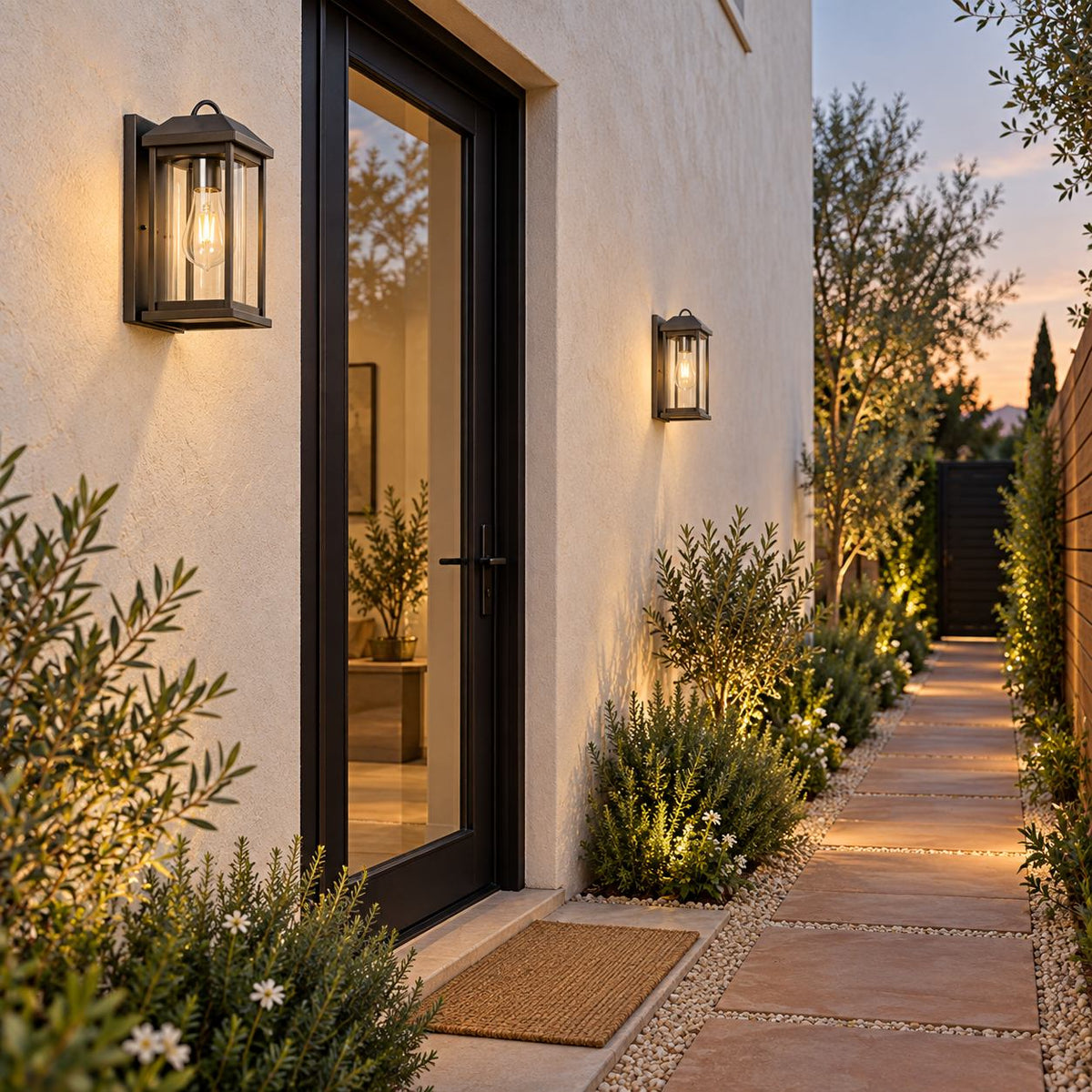 Modern IP65 Outdoor Wall Light with Clear Glass &amp; Sandblasted Black Aluminium Frame