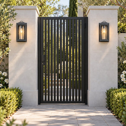 Modern IP65 Outdoor Wall Light with Clear Glass &amp; Sandblasted Black Aluminium Frame