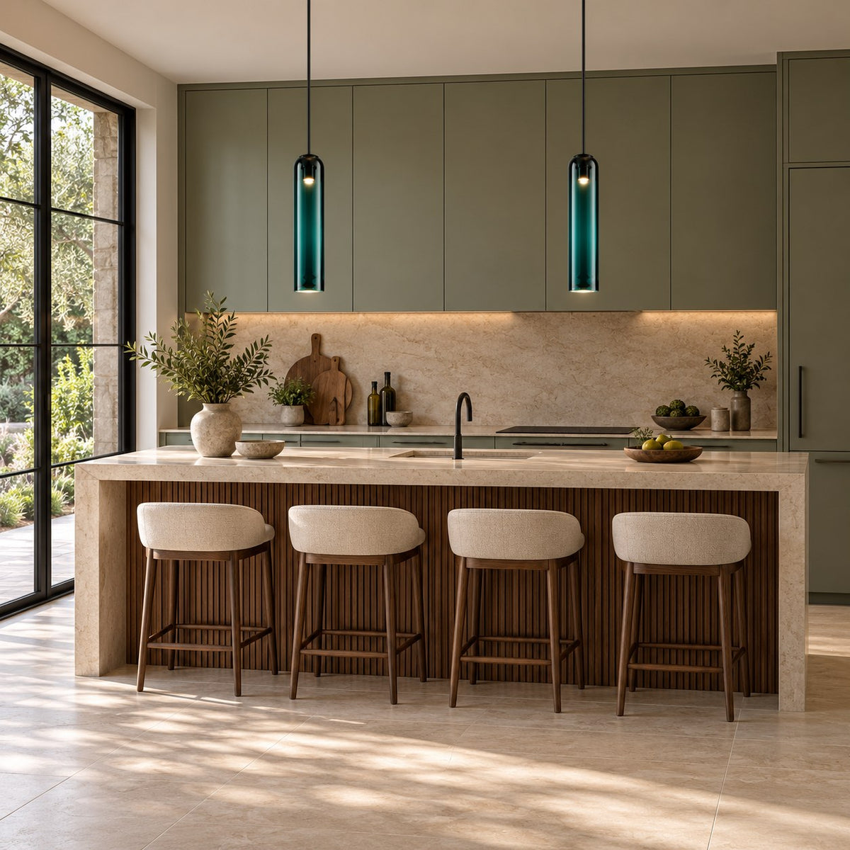Modern Glass Pendant Lamp Adjustable Height LED Hanging Light for Kitchen Lighting