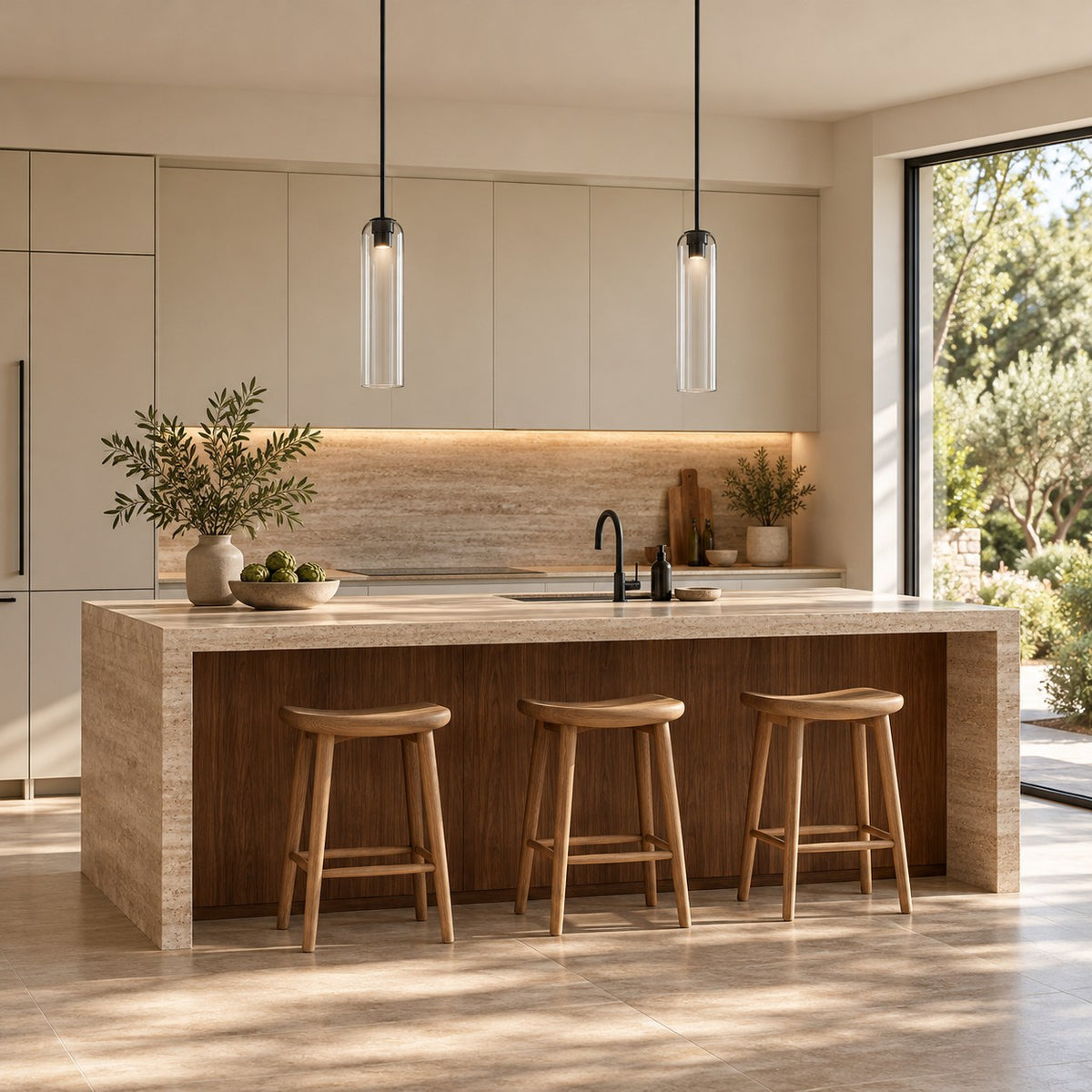 Modern Glass Pendant Lamp Adjustable Height LED Hanging Light for Kitchen Lighting
