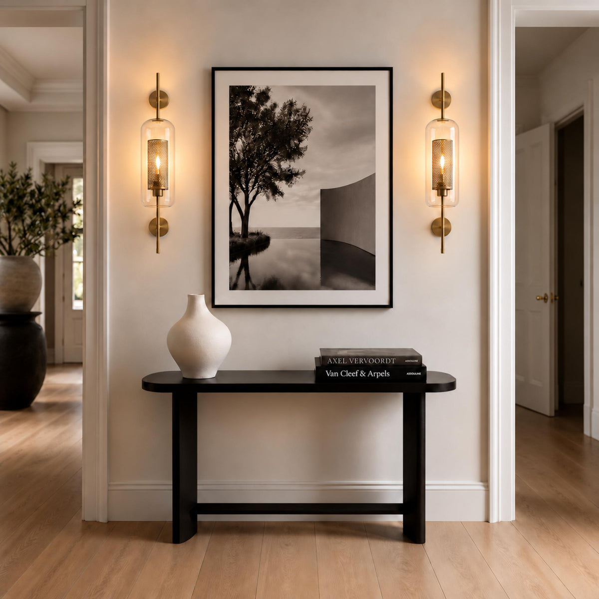 Modern Glass Wall Light Wall Mounted Metal Frame LED Sconce for Indoor Illumination