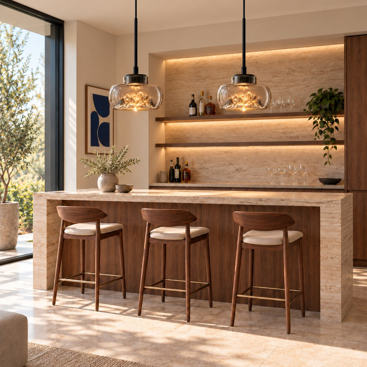 Modern Glass Pendant Lighting Hanging Fixture with Iron Frame and Textured Interior for Warm Illumination