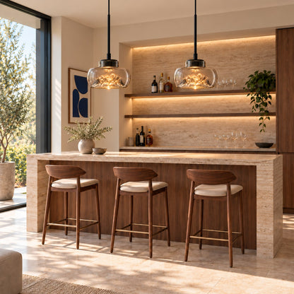 Modern Glass Pendant Lighting Hanging Fixture with Iron Frame and Textured Interior for Warm Illumination