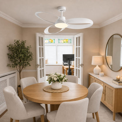Modern Minimalist Flush Mount Ceiling Fan with LED Light and 6-Speed DC Motor
