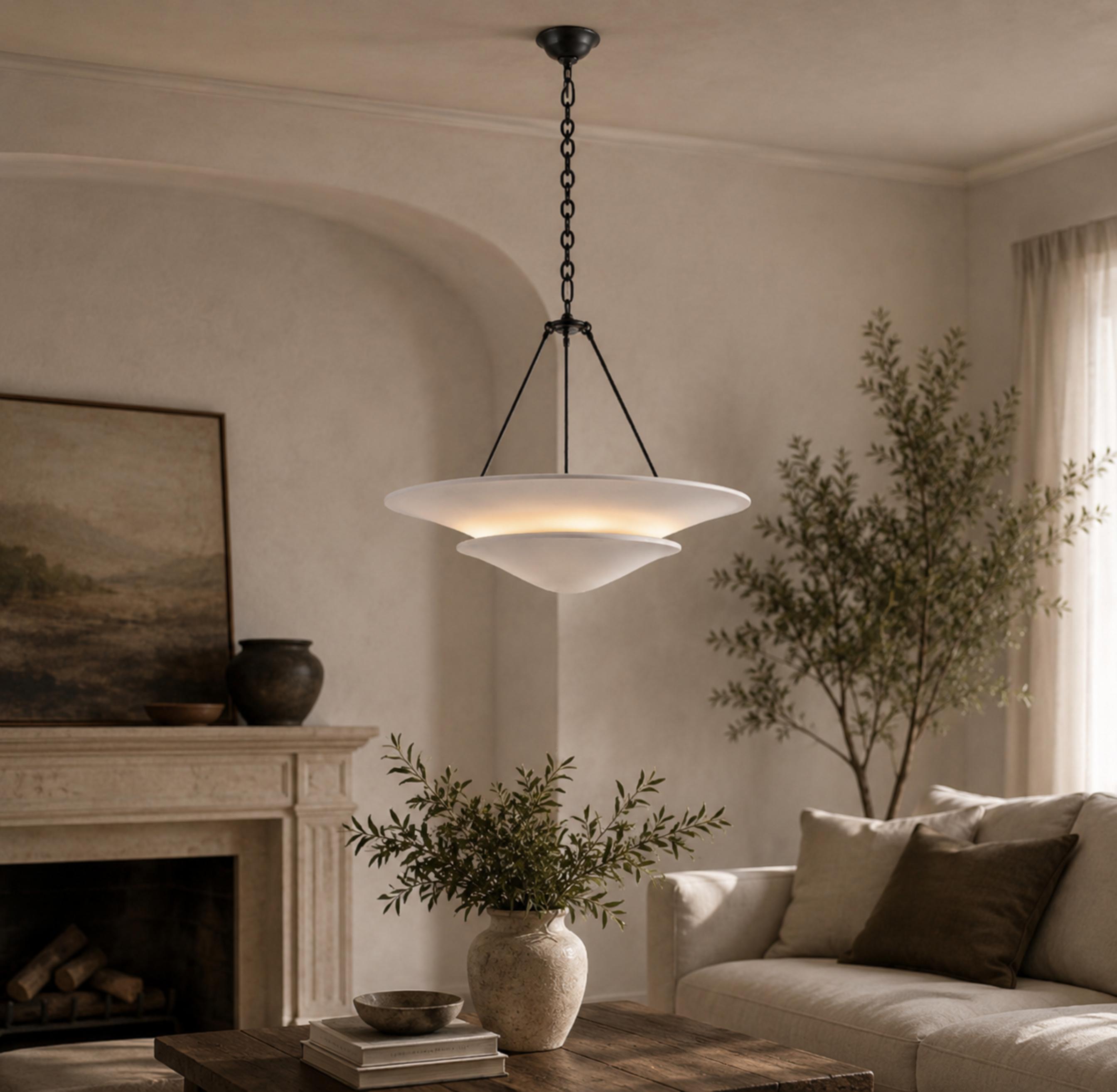 Vintage French Chandelier Adjustable Hanging Copper Plaster 12W LED Light Warm White