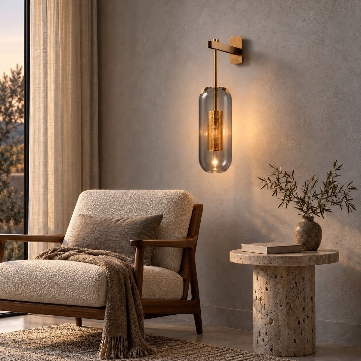 Modern Wall Light Wall Mounted Metal Frame Glass Shade LED Fixture for Ambiance