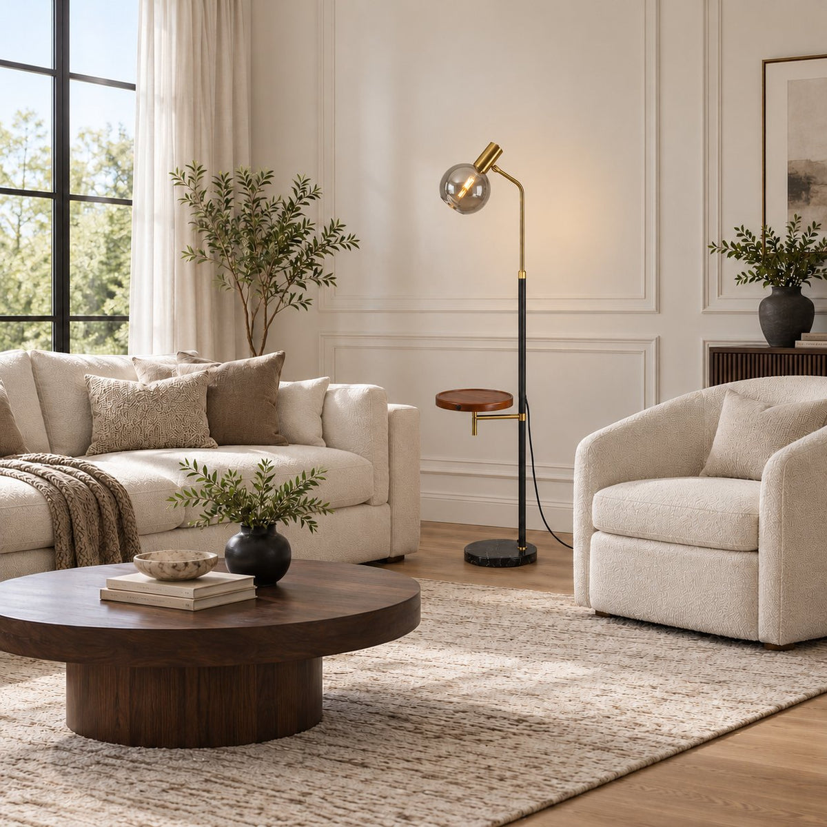 Modern Gold Floor Lamp with Adjustable Height Marble Base USB Powered for Living Room