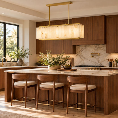 Modern Designer Chandelier Hanging Brass Frame with Alabaster Panels Soft Illumination E12