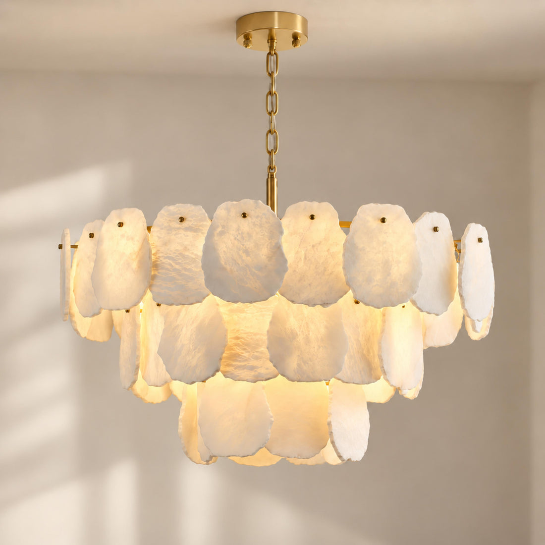 Modern Chandelier Adjustable Hanging Gold Frame Alabaster LED 8 or 15 Lights