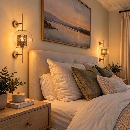 Modern Glass Wall Light Wall Mounted Metal Frame LED Sconce for Indoor Illumination