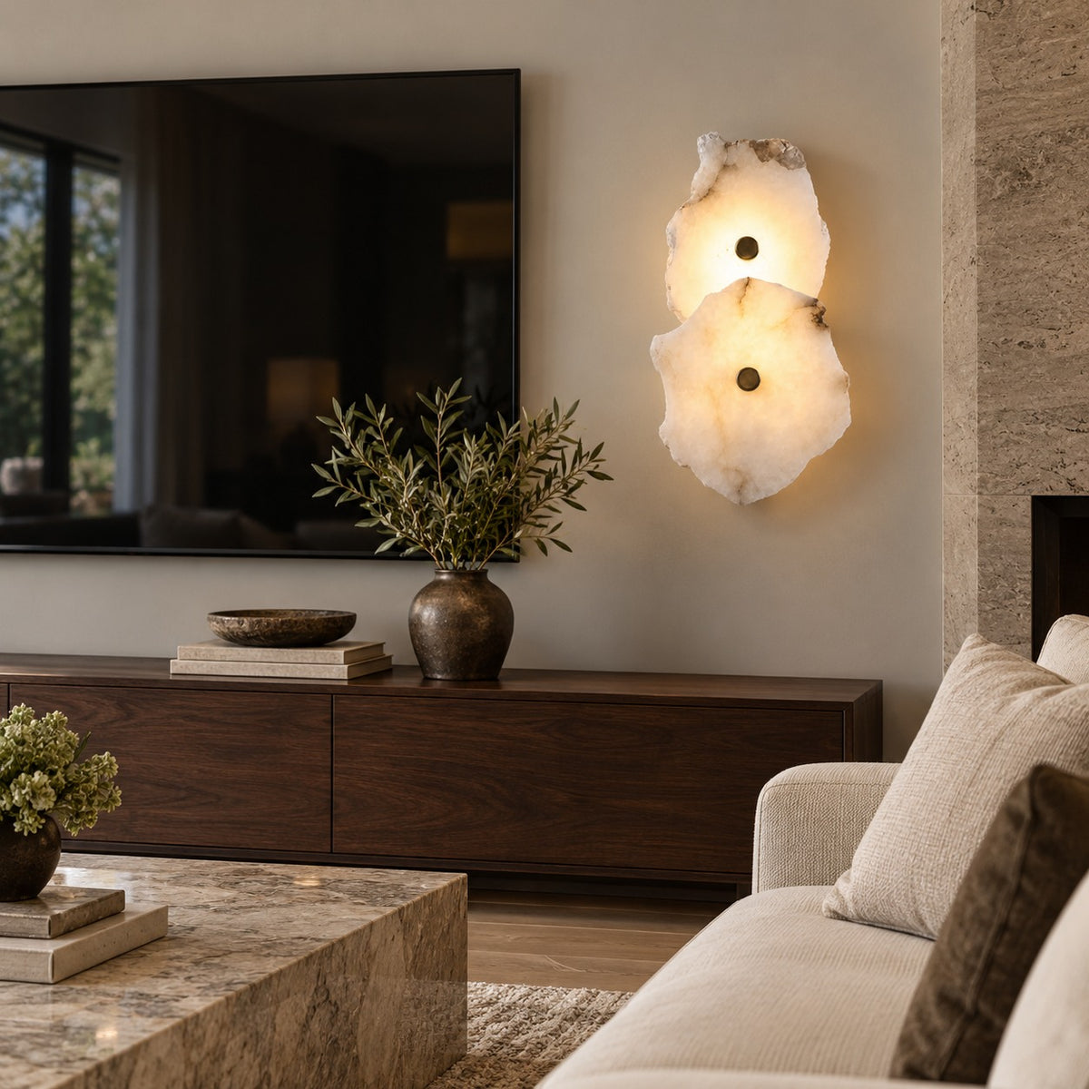 Modern Wall Light Wall Mounted Alabaster Shade Ambient Illumination Fixture