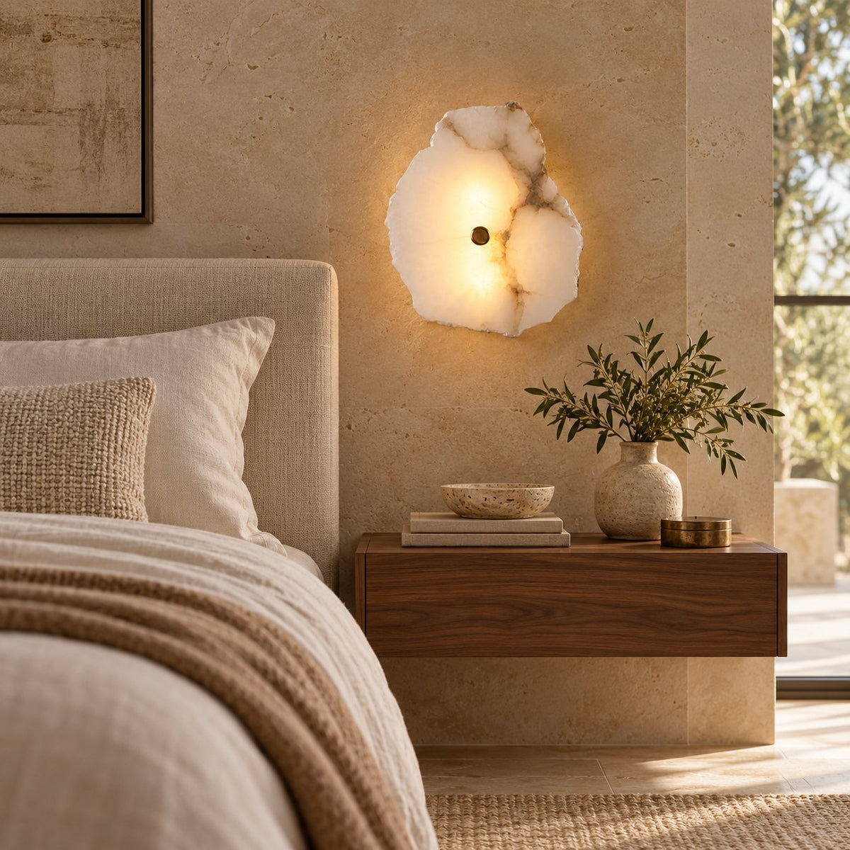 Modern Wall Light Wall Mounted Alabaster Shade Ambient Illumination Fixture
