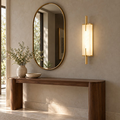 Modern Wall Sconce Wall Mounted Brass and Spanish Alabaster LED Lighting Adjustable Color Temperature