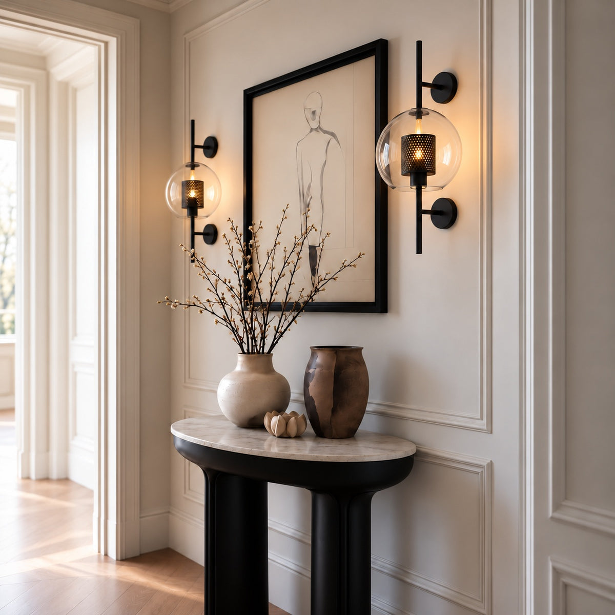 Modern Glass Wall Light Wall Mounted Metal Frame LED Sconce for Indoor Illumination