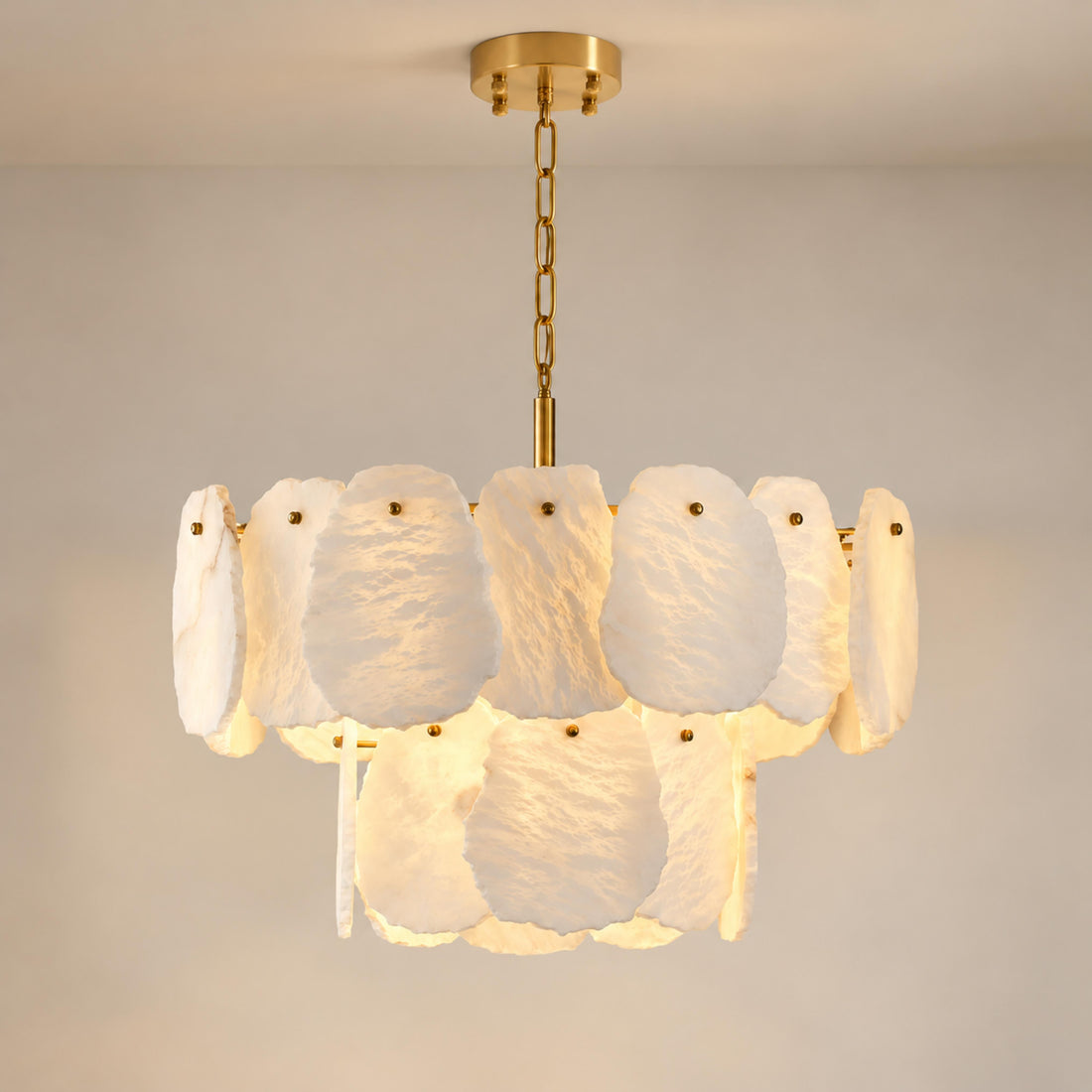 Modern Chandelier Adjustable Hanging Gold Frame Alabaster LED 8 or 15 Lights