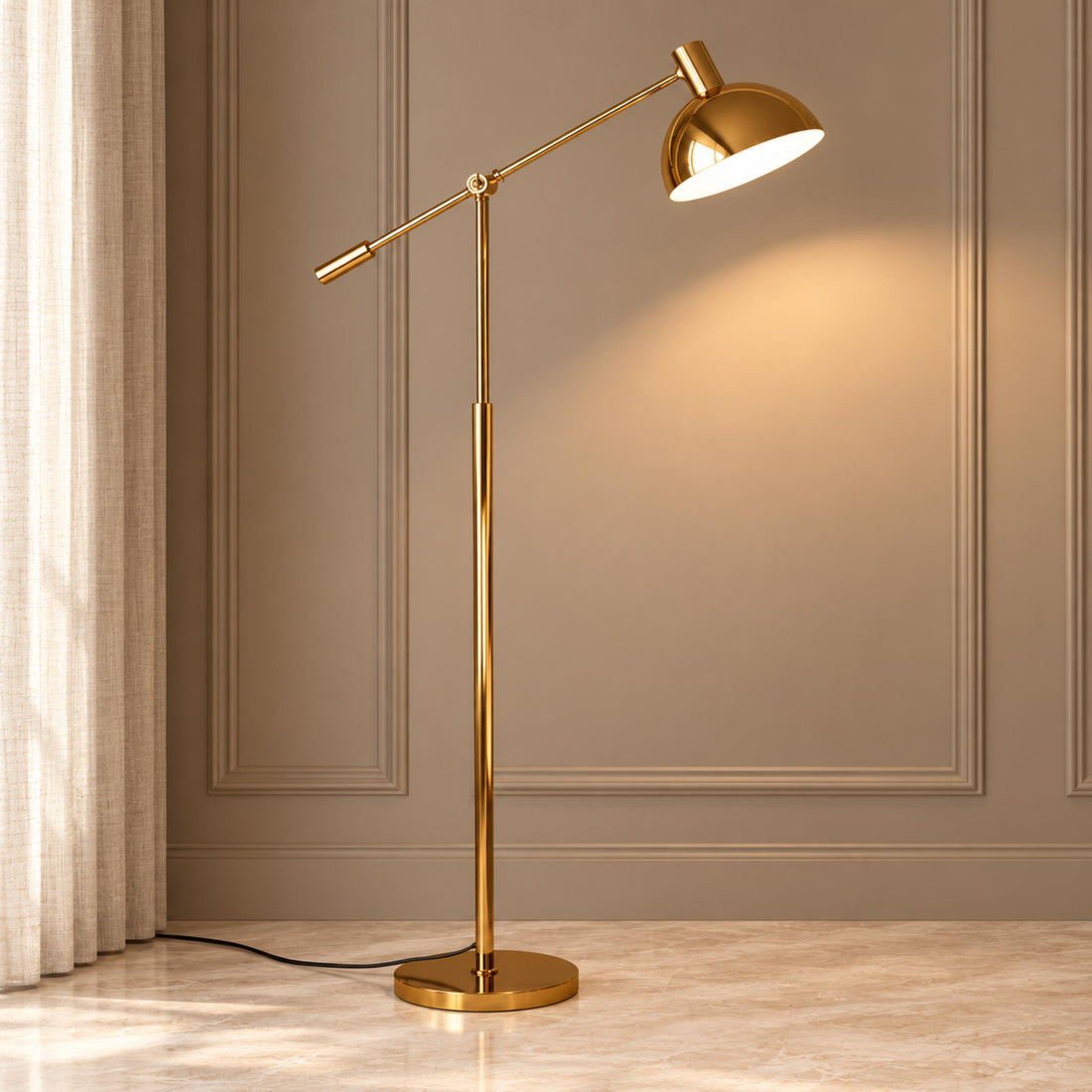 Modern Gold Floor Lamp Adjustable Metal Standing Lamp Dimmable E26 Compatible 70.8 Inch