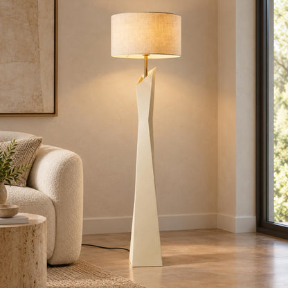 Modern Floor Lamp Adjustable Height Resin and Fabric Shade Dimmable for Living Room Ambient Lighting
