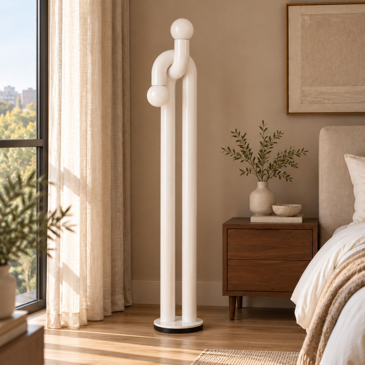 Modern Floor Lamp with Adjustable Height Metal Base for LED Bulbs in Living Room
