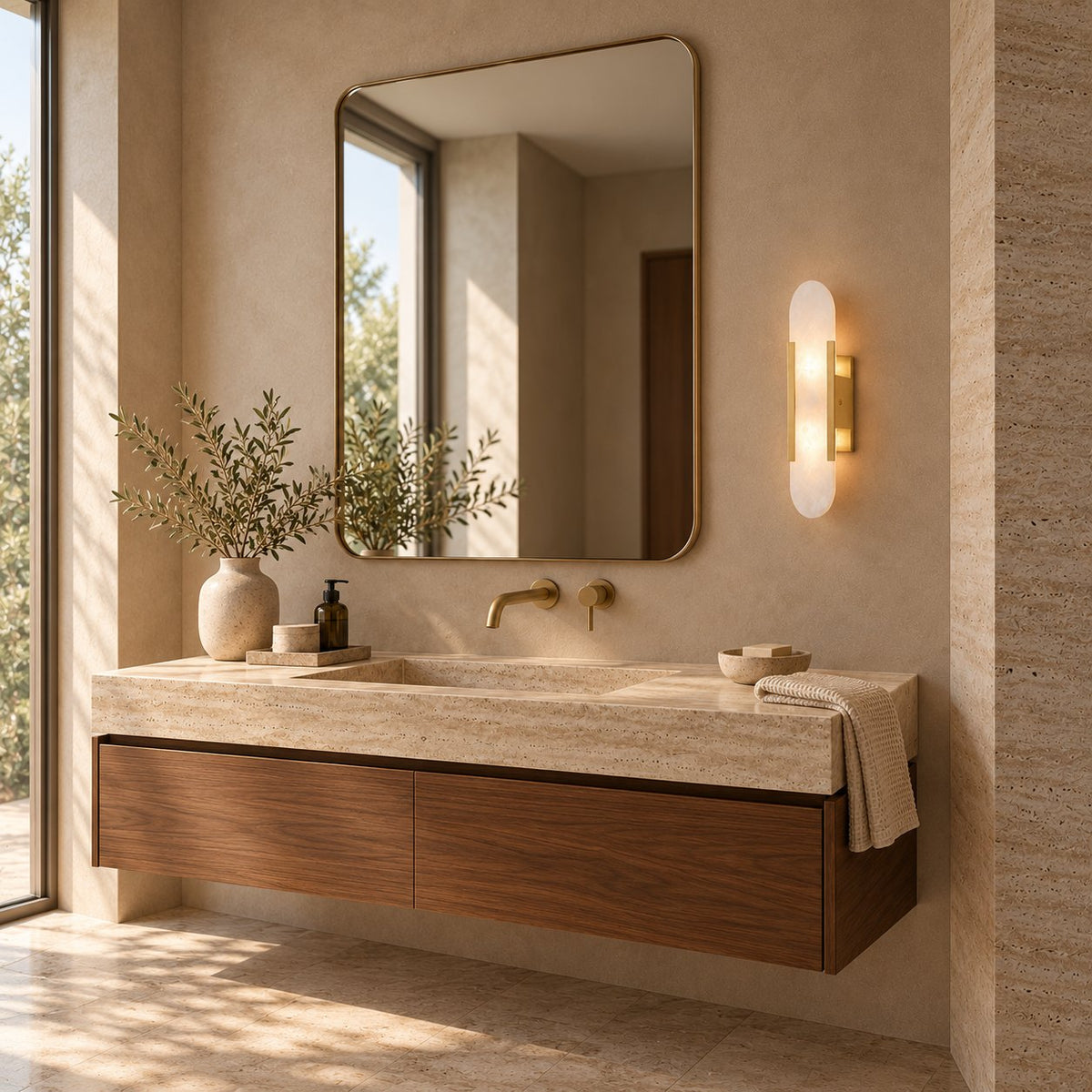 Modern Oblong Wall Sconce Wall Mounted Alabaster Shade LED Wall Light Fixture