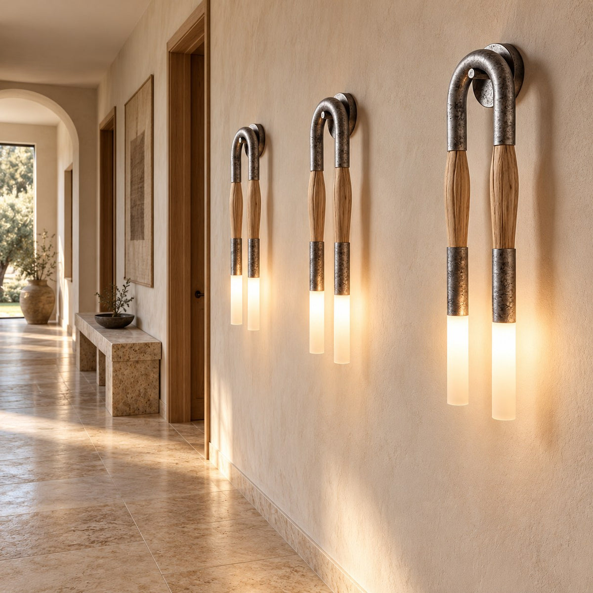 Modern Wall Sconce Wall Mounted Metal Frame Horsehair Shade LED Wall Lighting Fixture