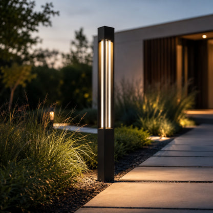 Modern LED Bollard Light Adjustable Height Round Square Aluminum Acrylic Warm White Outdoor