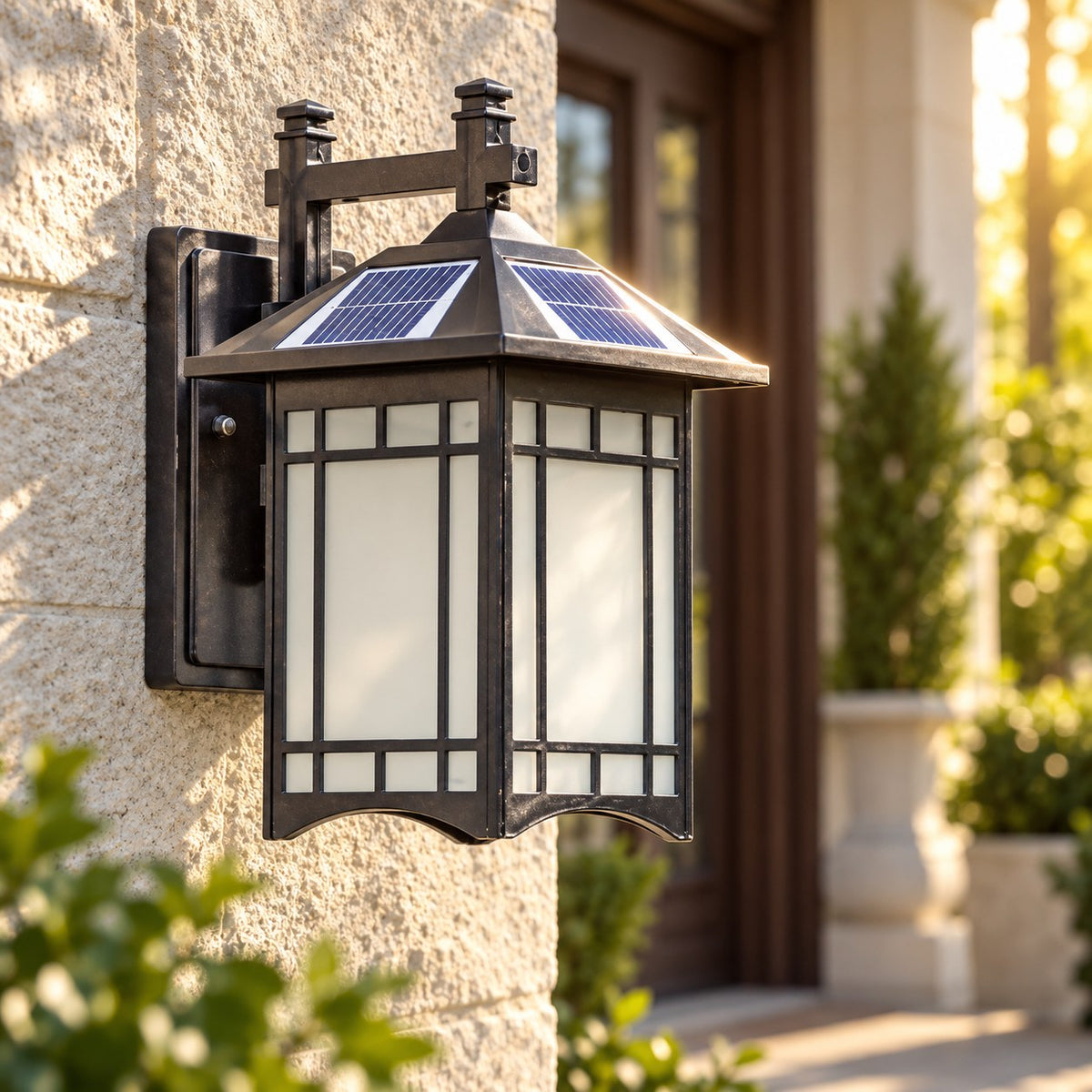 Modern Outdoor Wall Lantern Wall Mounted Die-Cast Aluminum Glass LED Light with Solar and Hardwired Options
