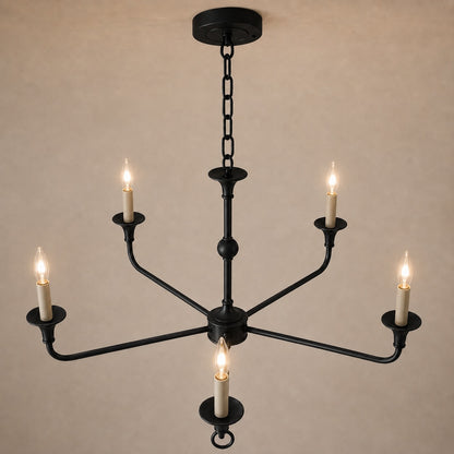 Modern Chandelier 5-Head Adjustable Flush Mount Brass E14 Candelabra Bulbs Exposed Design