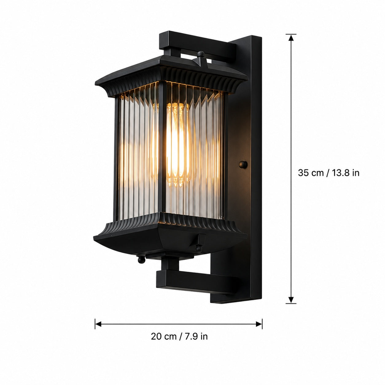 Modern Outdoor Wall Lantern Wall Mounted Fluted Glass Aluminum LED Weatherproof 35cm
