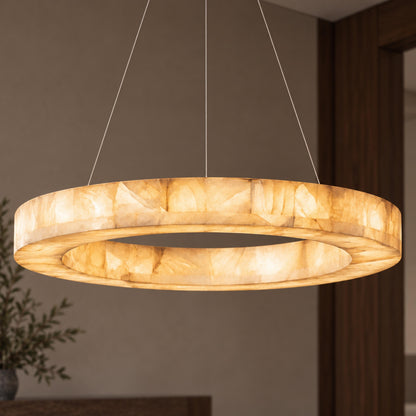 Modern Designer Chandelier Adjustable Gold Hanging Light Fixtures Alabaster LED for Dining Room