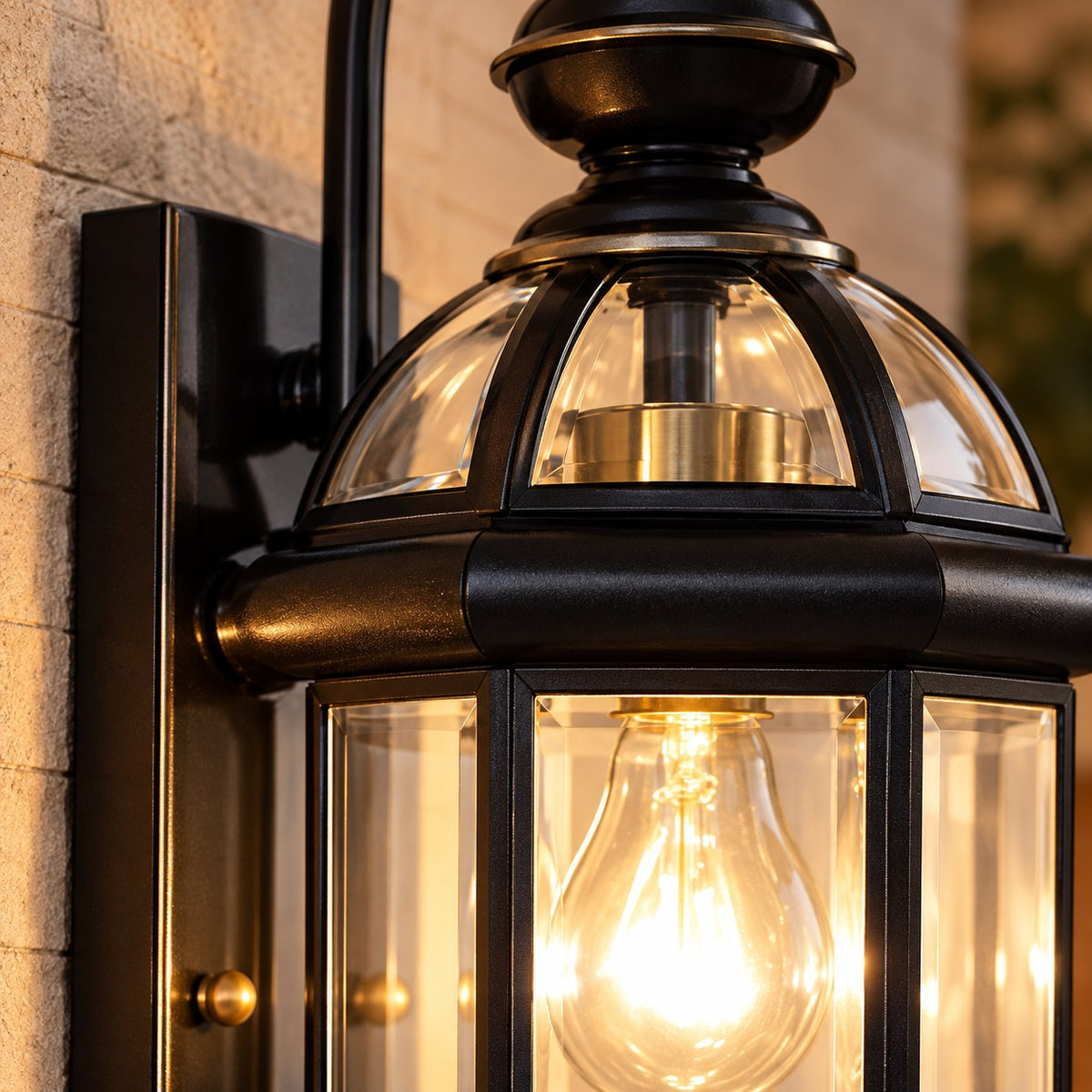 Vintage Outdoor Wall Light Brass Construction Clear Glass Shade Hardwired Waterproof IP56