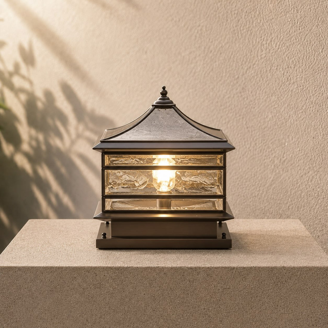 Solar Outdoor Wall Light with Vintage Copper Finish and Waterproof Tempered Glass LED Illumination