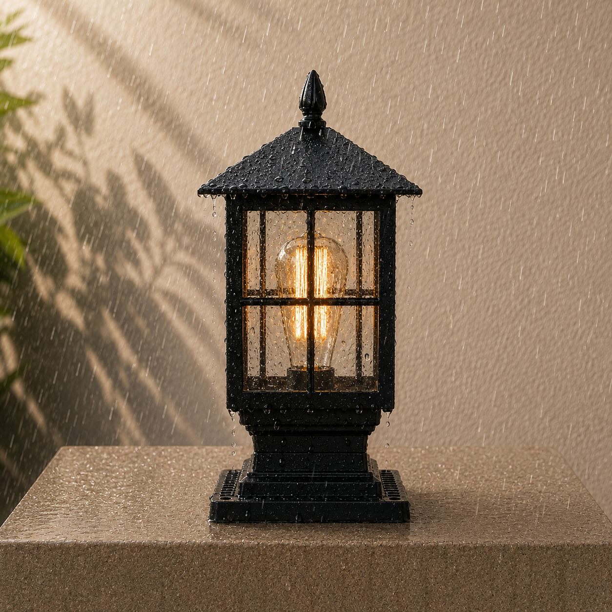 Solar Outdoor Pillar Light Wall Mounted Aluminum Alloy Glass Waterproof LED Dual Power