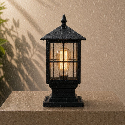Solar Outdoor Pillar Light Wall Mounted Aluminum Alloy Glass Waterproof LED Dual Power