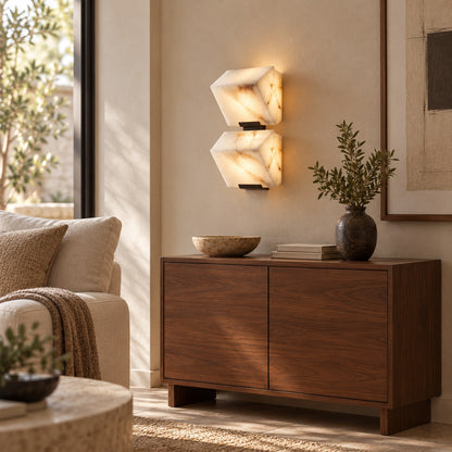 Modern Wall Light Wall Mounted Metal Frame Alabaster Shade LED for Staircase Illumination