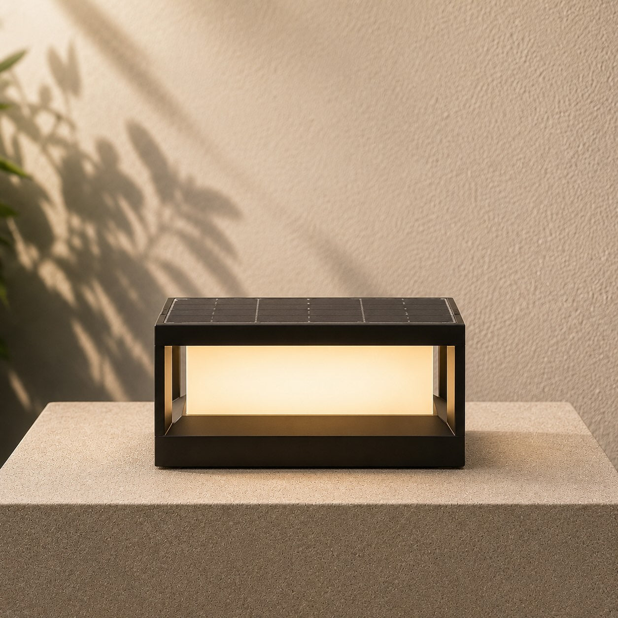 Modern Outdoor Pillar Light Solar Waterproof Aluminum LED Black Dimmable Warm White 3200K