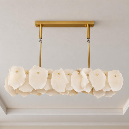 Modern Linear Chandelier Hanging Alabaster Shades Gold Suspension LED Light Fixture