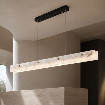 Modern Pendant Light Adjustable Hanging Stainless Steel and Marble LED Fixture for Kitchen Island