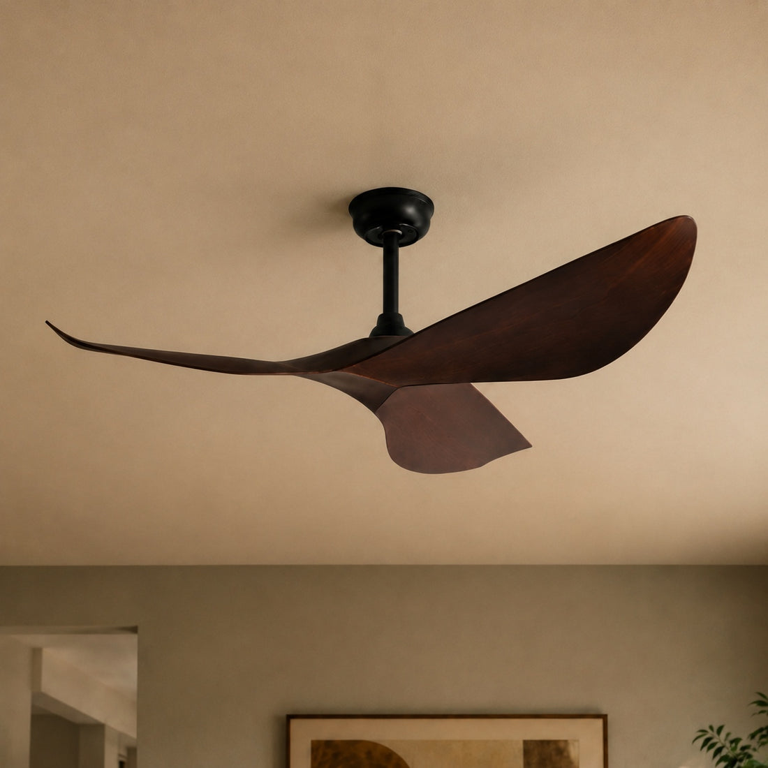 Modern Black Flush Mount Ceiling Fan with ABS Blades and 6-Speed DC Motor for Quiet Airflow