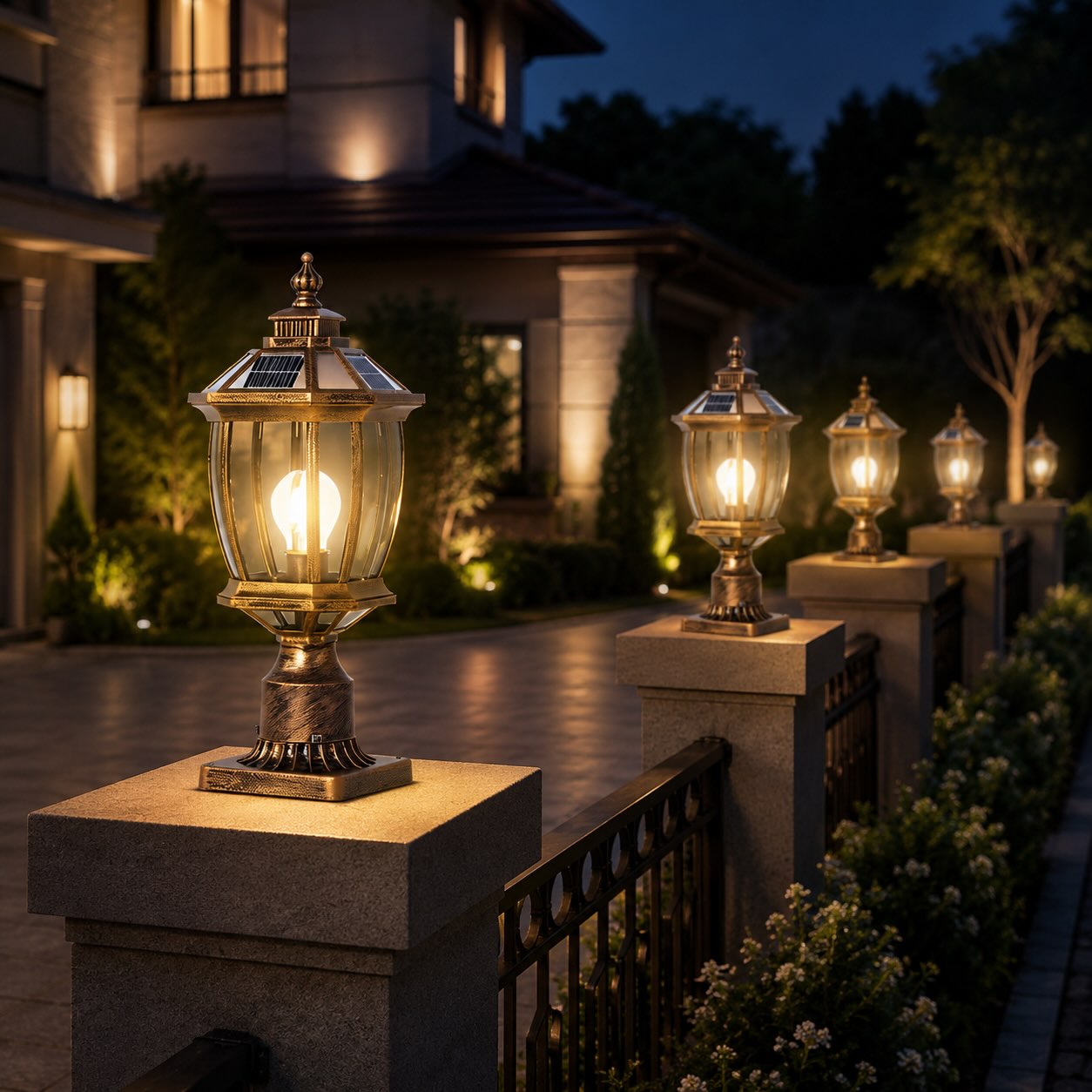 Minimalist Solar Outdoor Pillar Light Waterproof Aluminum Garden Fixture with Remote Control LED