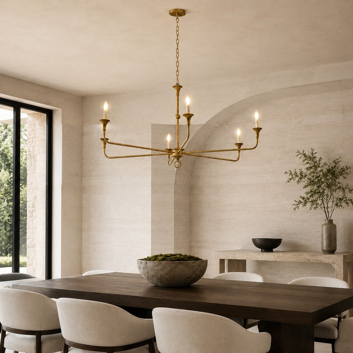 Modern Chandelier 5-Head Adjustable Flush Mount Brass E14 Candelabra Bulbs Exposed Design