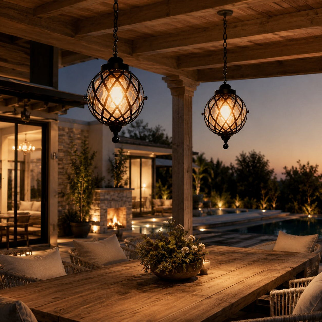Modern Outdoor Hanging Pendant Light Fixture Aluminum Glass Shade IP54 Rated for Exterior Use