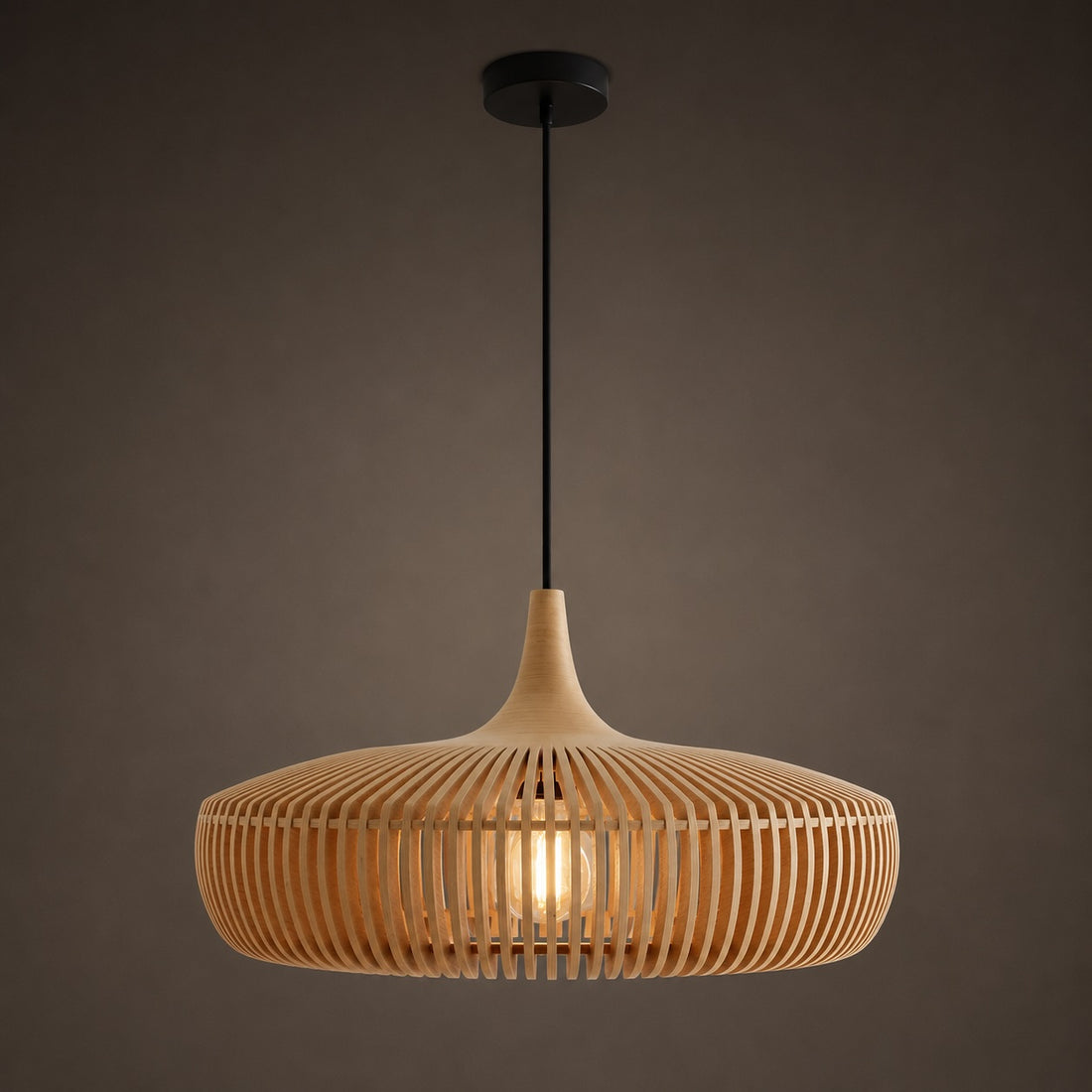 Modern Scandinavian Pendant Light Hanging Wood LED Compatible Minimalist Design 43cm Diameter