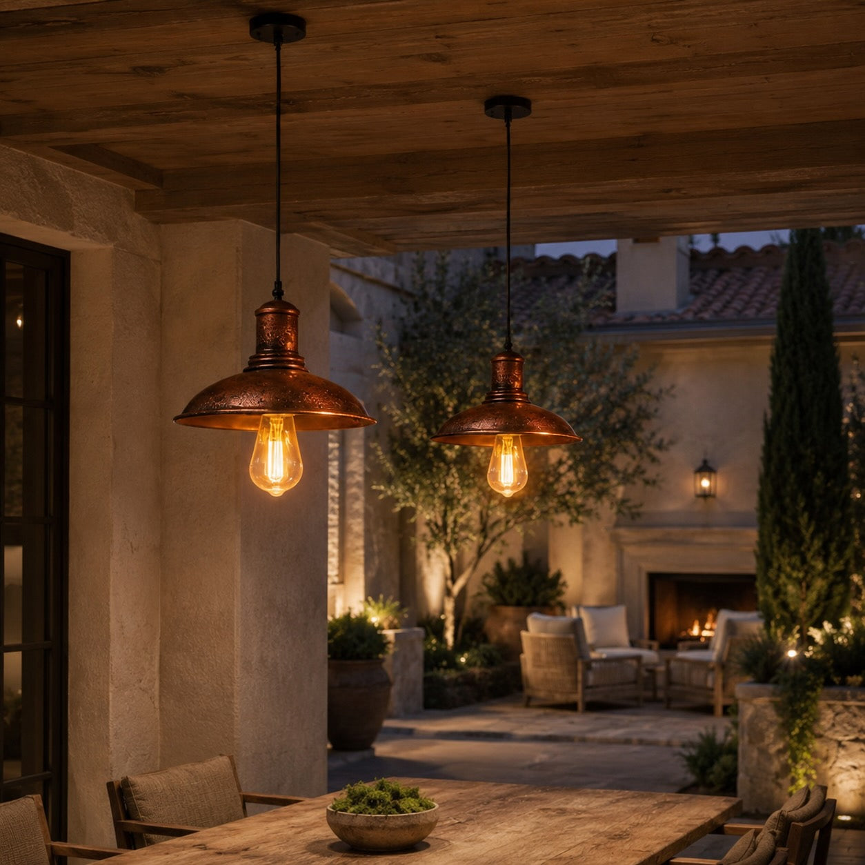 Industrial Outdoor Pendant Light Fixture Hanging Iron Waterproof LED 3000K Warm White