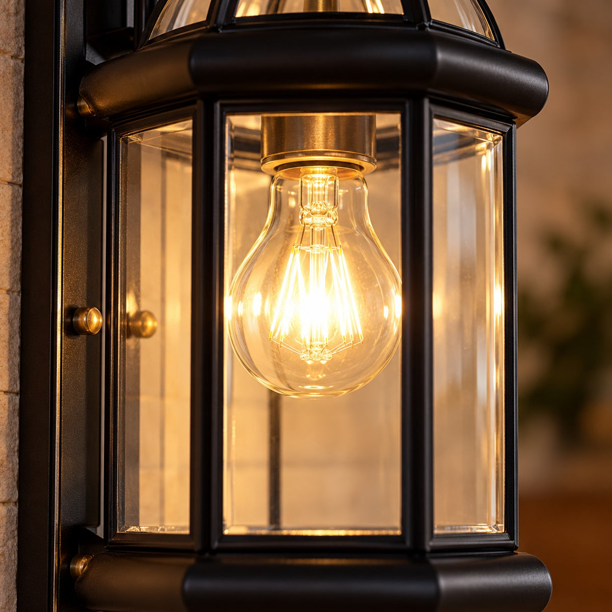 Vintage Outdoor Wall Light Brass Construction Clear Glass Shade Hardwired Waterproof IP56
